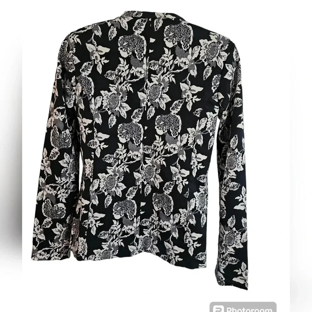 All About You Womens Small Floral Blazer Black White Cotton Boho Minimalist - Picture 3 of 7